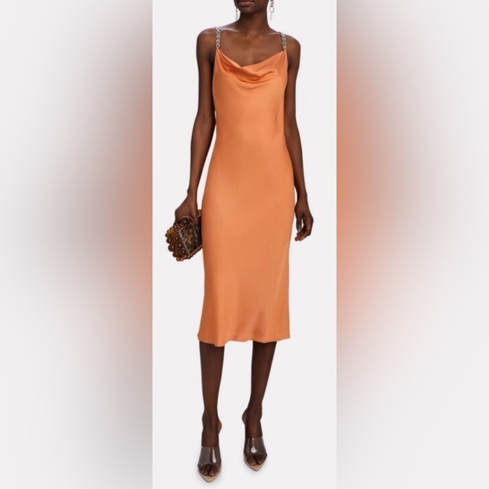 L'AGENCE Amina Cowl Neck Chain MIDI Slip Dress